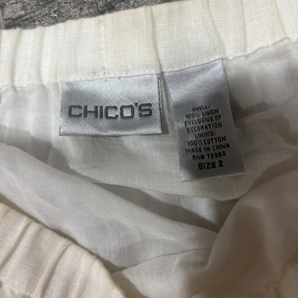 Chicos White Linen Tiered Maxi Skirt Floral Crochet Lace Ruffle Boho Sz 2 (L) - Picture 4 of 9